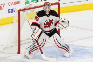 Goalie Cory Schneider (#35) of the New Jersey Devils gets into position