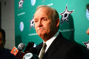 Dallas Stars Coach Lindy Ruff talks with the media. (Brandon Titus/Inside Hockey)