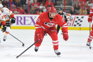 10 Nov 2014 Carolina Hurricanes Right Wing Zach Boychuk (22) [6494] skates after the puck during the first period of the game between the Calgary Flames and the Carolina Hurricanes at the PNC Arena in Raleigh, NC. Carolina defeated Calgary 4-1.