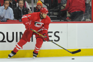 10 Nov 2014 Carolina Hurricanes Defenceman Tim Gleason (6) [2485] controls the puck during the first period of the game between the Calgary Flames and the Carolina Hurricanes at the PNC Arena in Raleigh, NC. Carolina defeated Calgary 4-1.