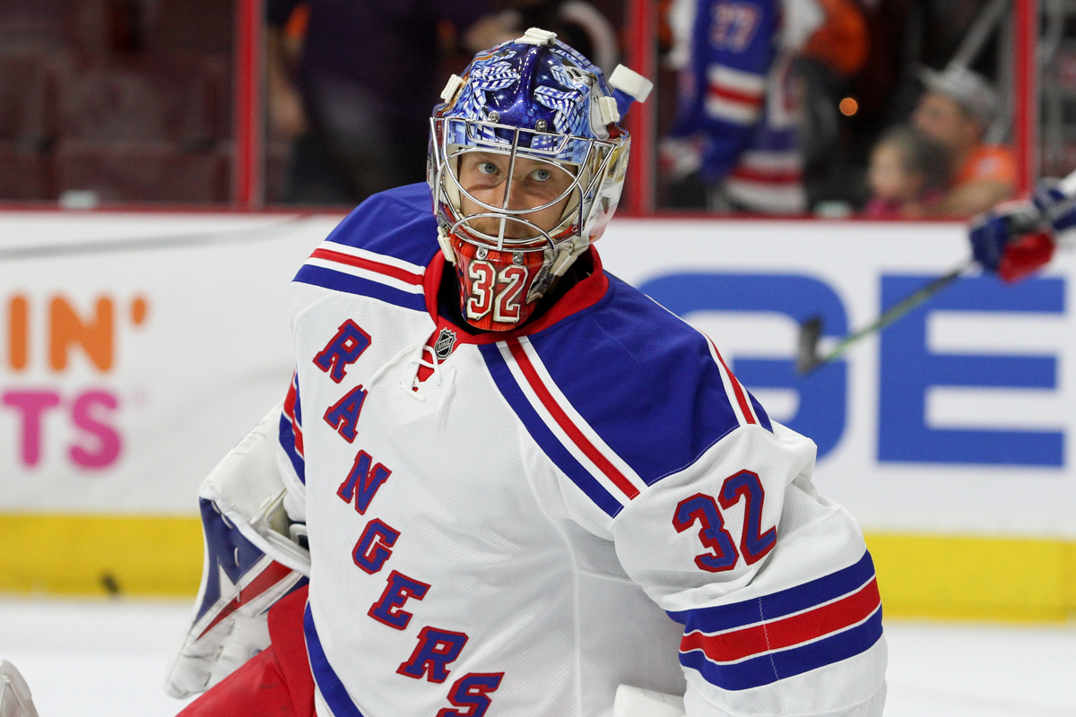 NHL 2015 - Sept 22 - NYR vs PHI - Goalie Antti Raanta (#32) of the New York Rangers