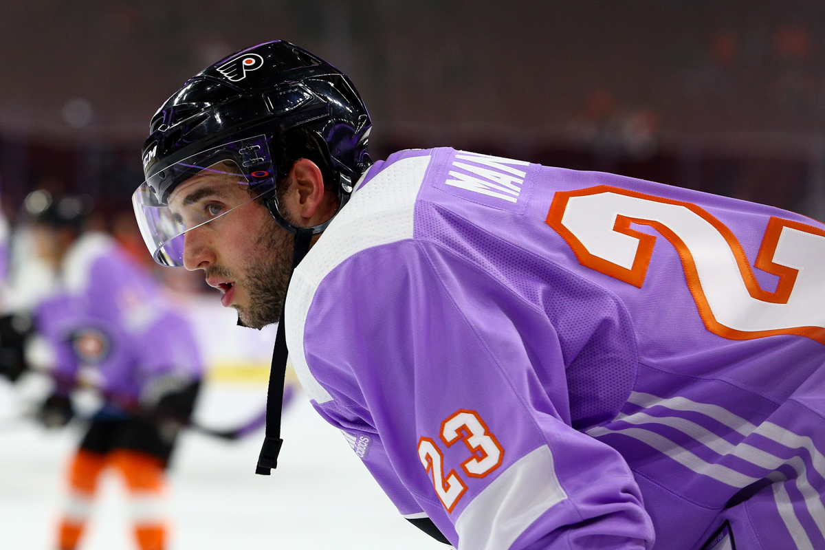 Philadelphia Flyers Wearing Purple Hockey Fights Cancer Jerseys in Warmups  
